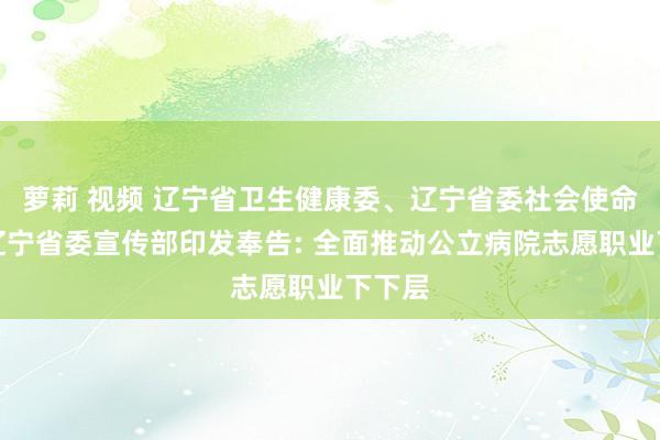 萝莉 视频 辽宁省卫生健康委、辽宁省委社会使命部、辽宁省委宣传部印发奉告: 全面推动公立病院志愿职业下下层