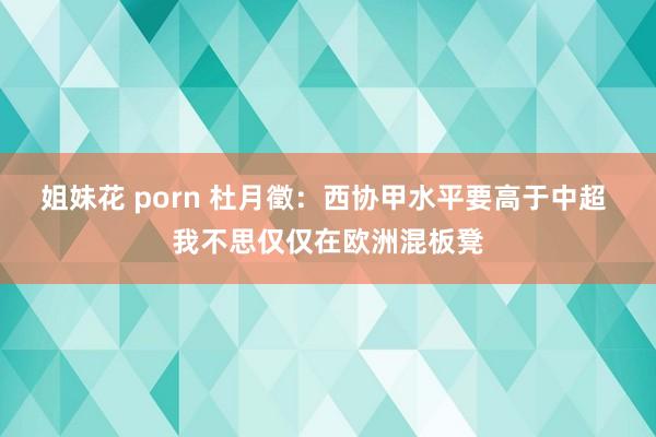 姐妹花 porn 杜月徵：西协甲水平要高于中超 我不思仅仅在欧洲混板凳