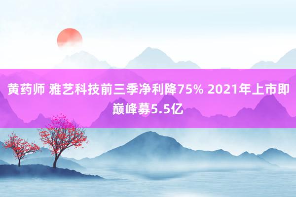 黄药师 雅艺科技前三季净利降75% 2021年上市即巅峰募5.5亿