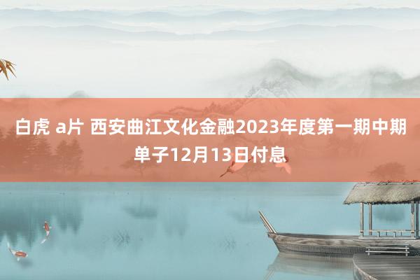 白虎 a片 西安曲江文化金融2023年度第一期中期单子12月13日付息