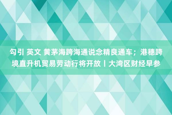 勾引 英文 黄茅海跨海通说念精良通车；港穗跨境直升机贸易劳动行将开放丨大湾区财经早参