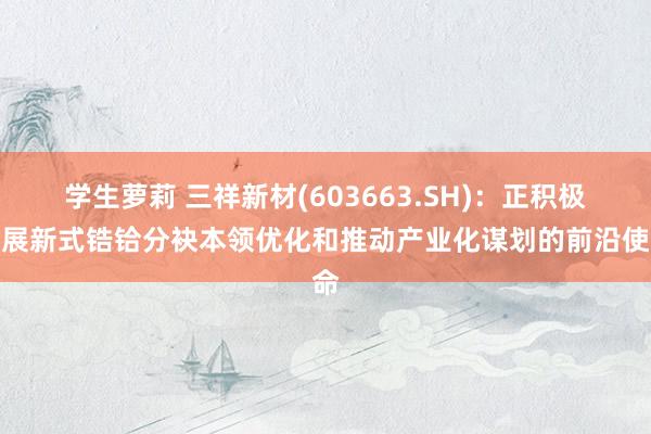 学生萝莉 三祥新材(603663.SH)：正积极开展新式锆铪分袂本领优化和推动产业化谋划的前沿使命