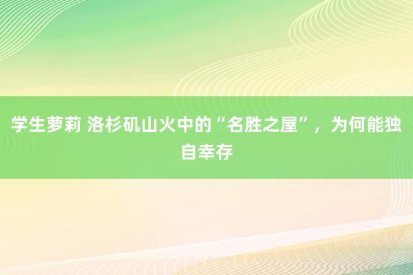 学生萝莉 洛杉矶山火中的“名胜之屋”，为何能独自幸存